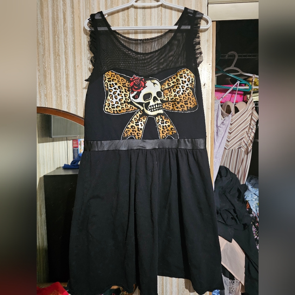 Lucky Thirteen Brand Dress with Leopard Bow and Skeleton